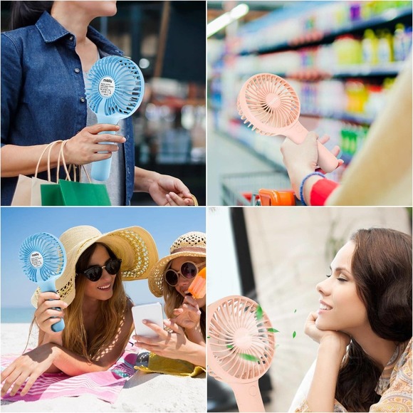 Portable Handheld Fan 3 Speed Mini USB - 7-20 Hours Runtime - Cream Blue + Pink - Picture 10 of 12